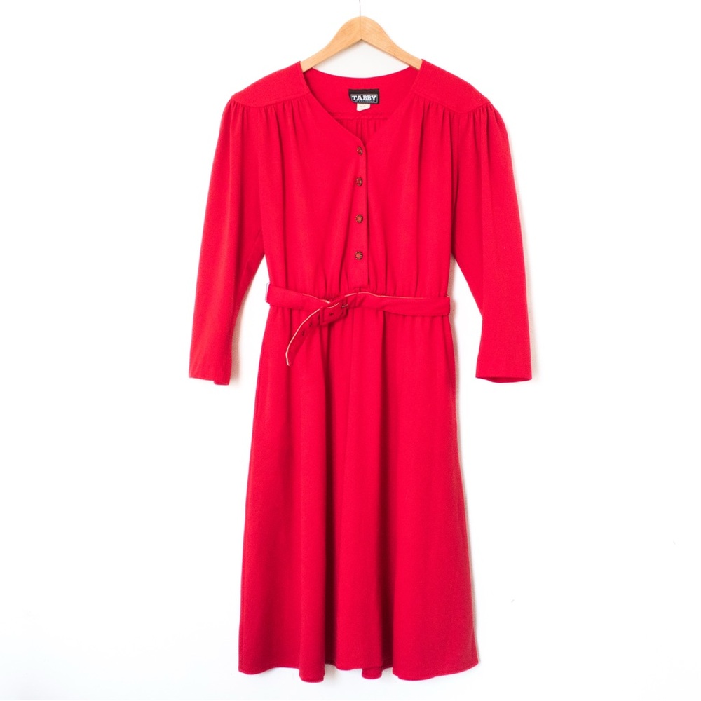 Tabby of California | Vintage 70’s/80’s Red Long Sleeve Belted Dress | Size 12